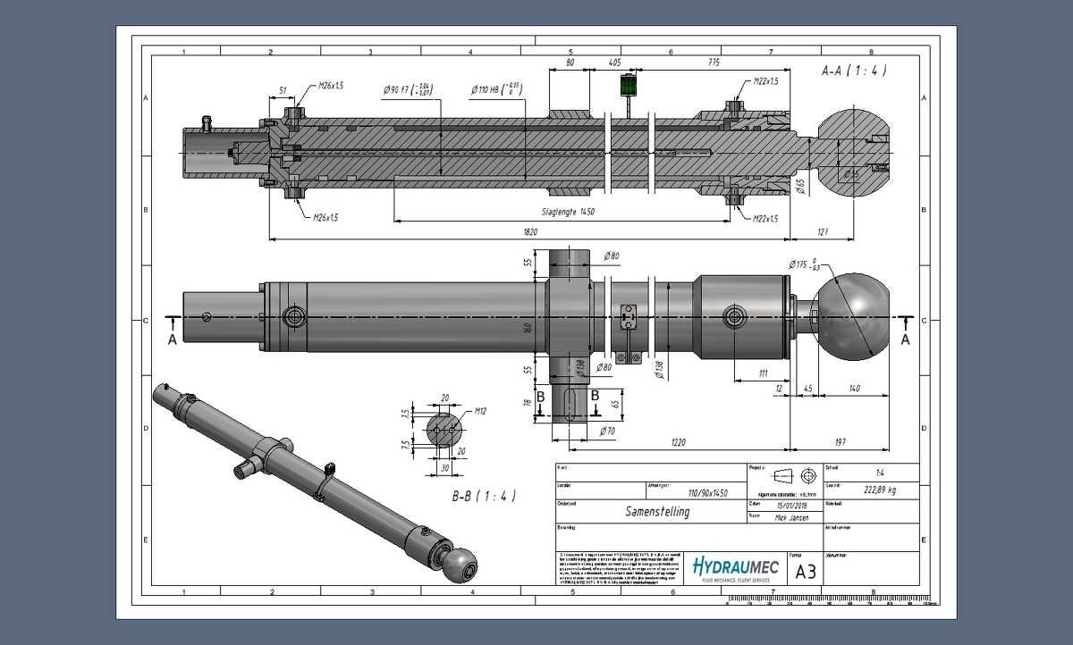 Hydraulische cilinder 3d CAD Inventor